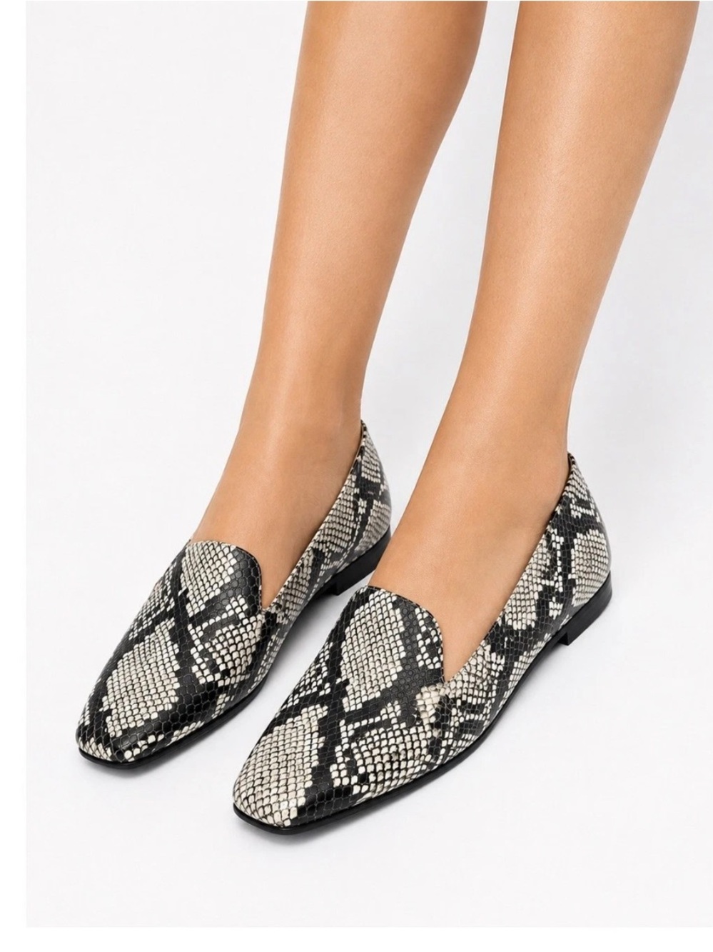 Naturalizer Emiline Snakeskin Print Leather Square Toe Loafer Flats Gray Sz 8.5M